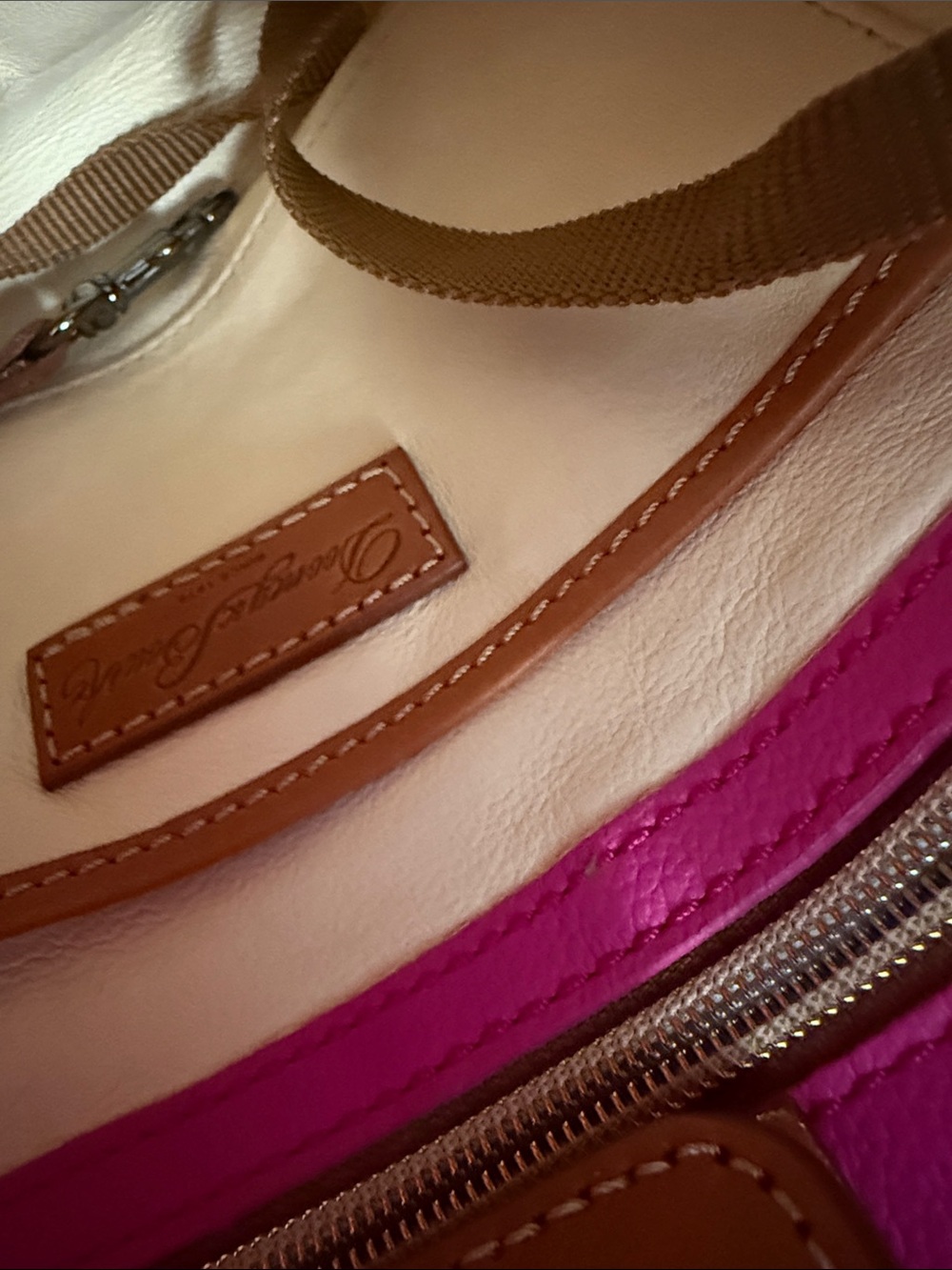 Dooney & Bourke Bright Pink Leather Crossbody with Tan Trim & Gold Hardware - Picture 6 of 7